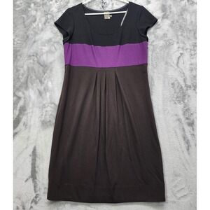 Taylor Dress Womens‎ 12 Black Purple Sheath Short Sleeves Pleated Career Preppy